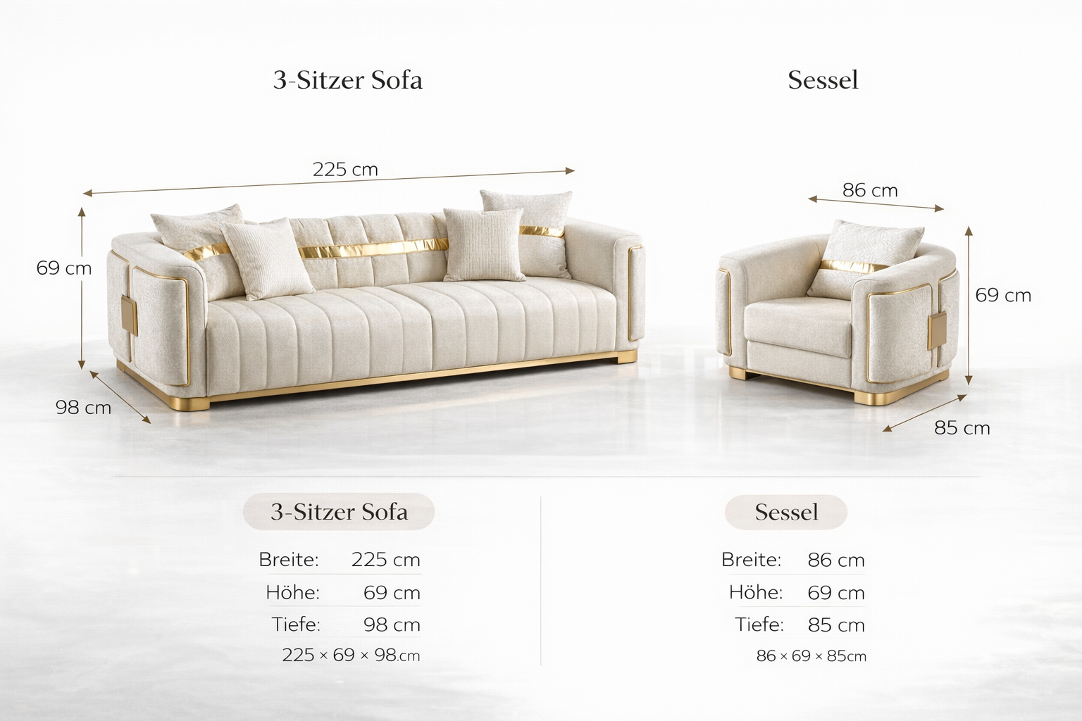 Avanos – Wohnzimmer Couch mit Polsterung